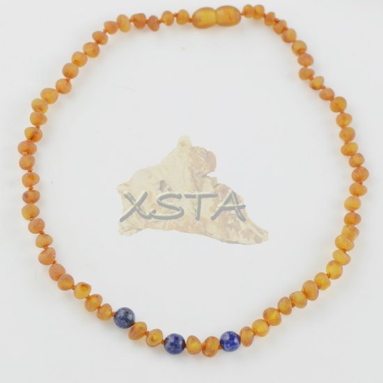 Amber Teething necklace with lapis lazuli
